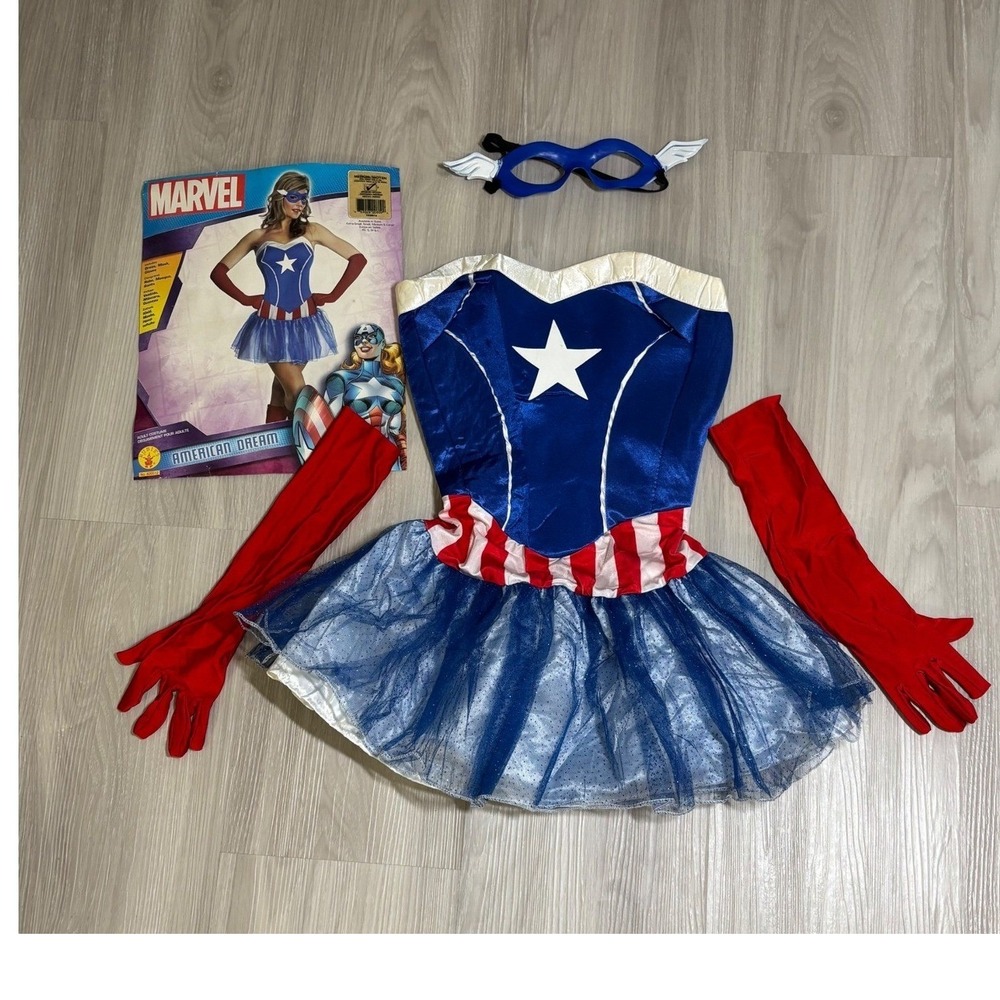 Marvel American Dream Rubies Costume Dress Extra Small Petit Womens Mask Gloves - Picture 3 of 15